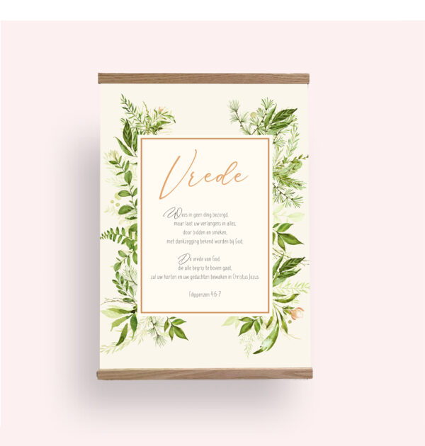 Textielposter Vrede A4 met Houten Hangers