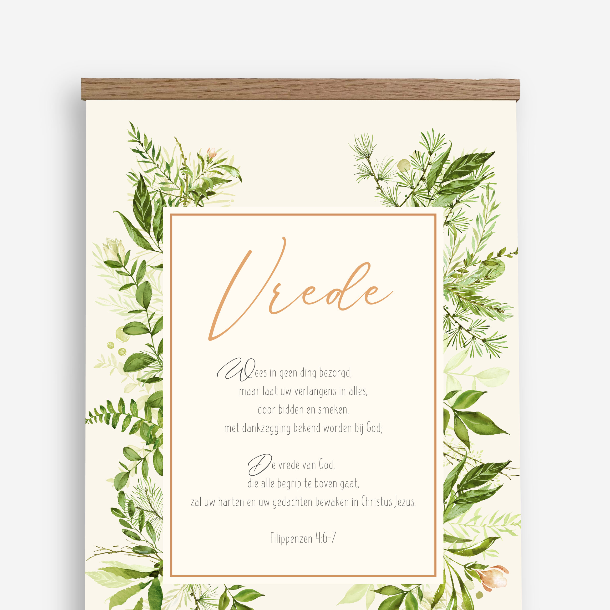 Textielposter Vrede 40x50cm met Houten Hangers