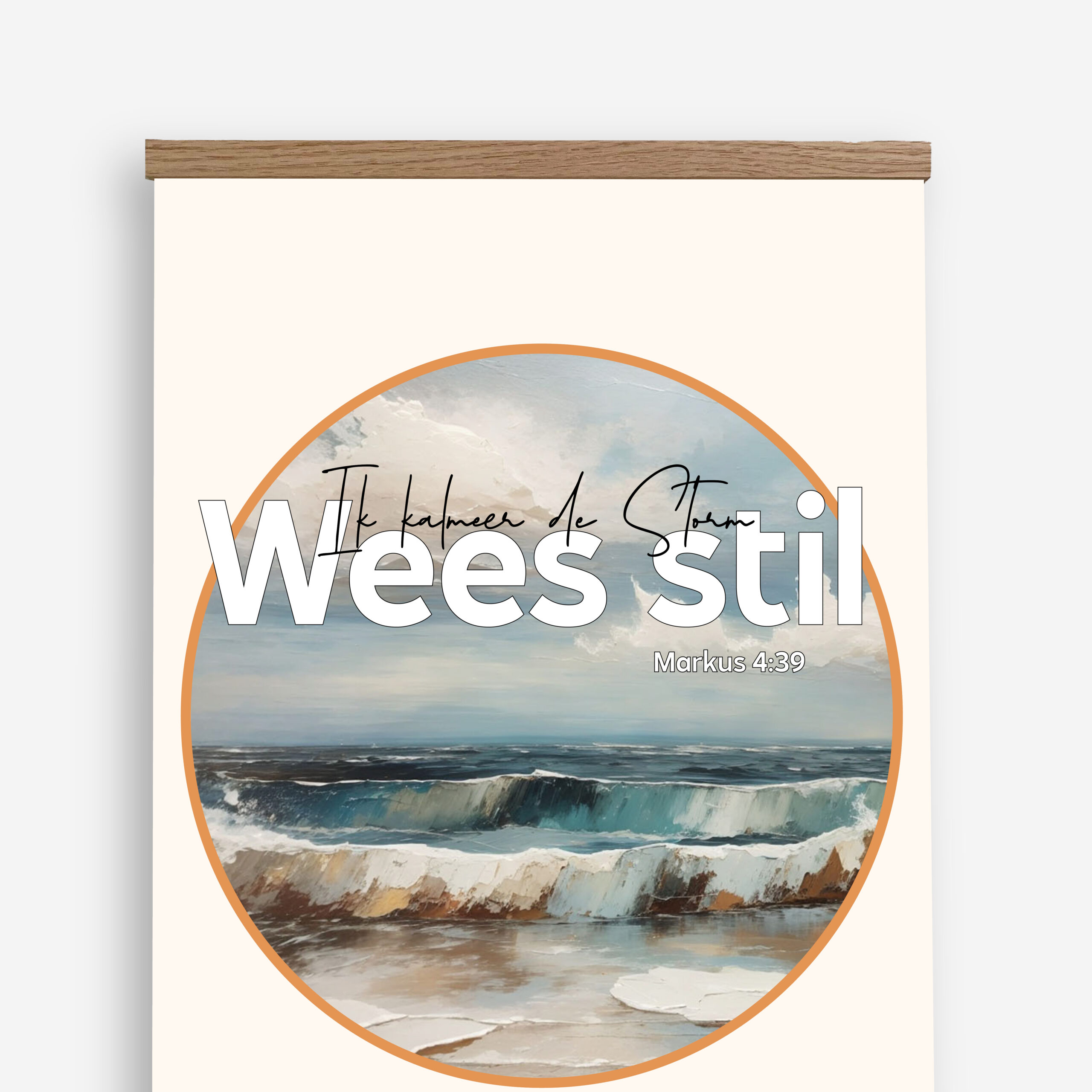 Textielposter Wees Stil Markus A4 met Houten Hangers